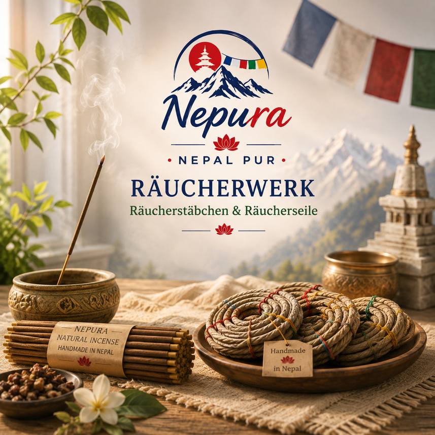 Räucherstäbchen mit aufsteigendem Rauch vor nepalesischem Hintergrund